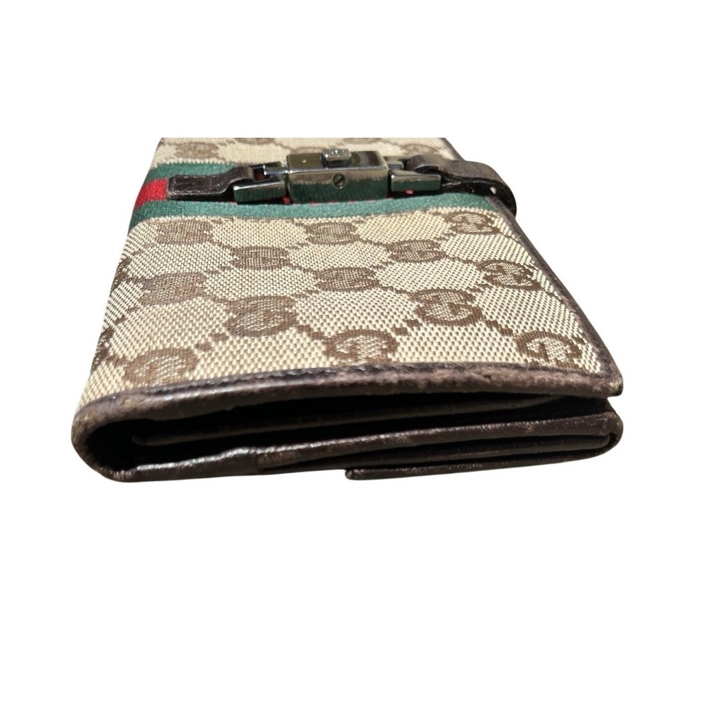 Vintage Gucci GG Canvas Web Stripe Continental Wallet Jackie Clasp Leather Italy - Picture 3 of 13